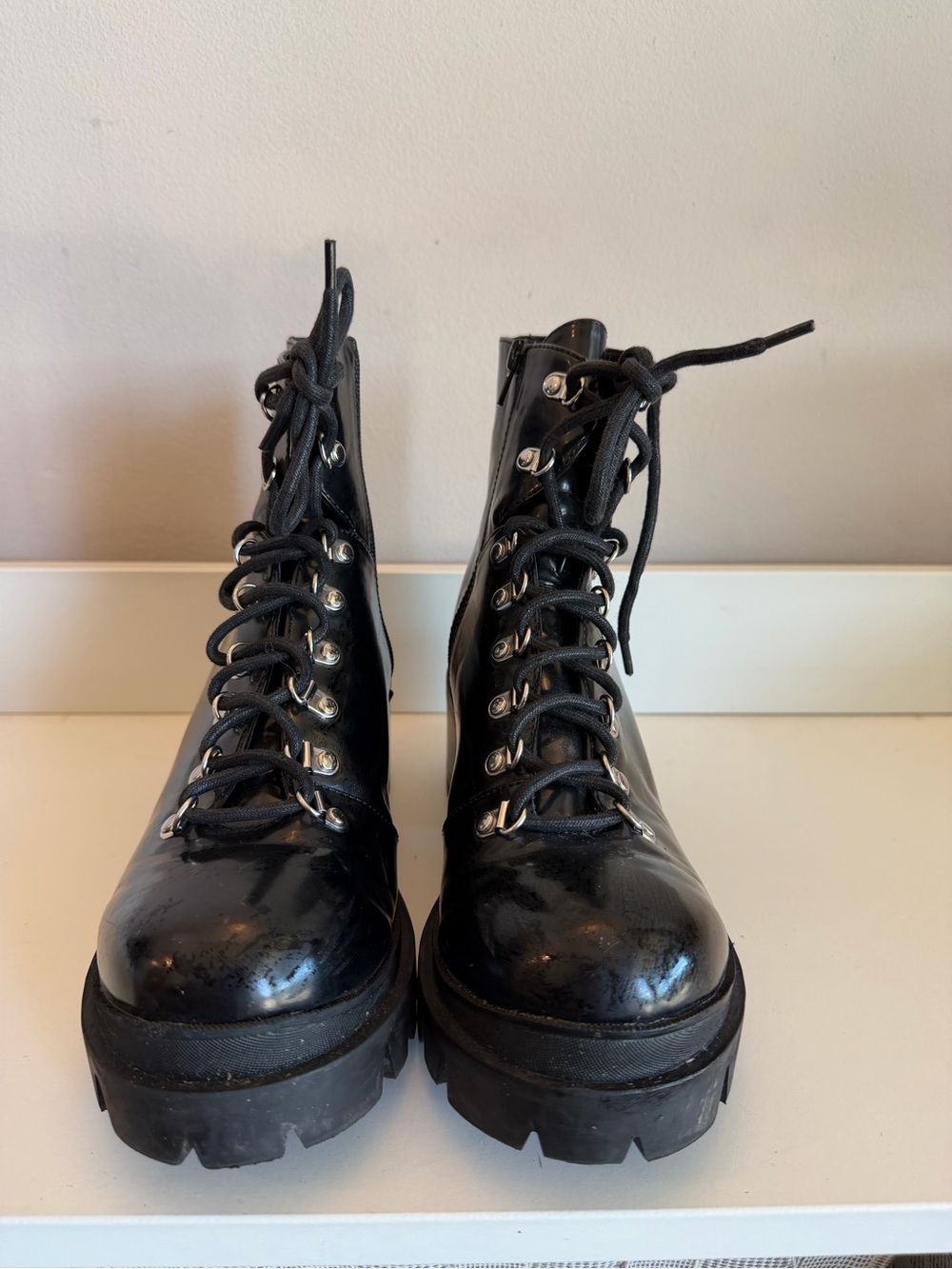 Jeffrey Campbell Marbel Black Patent Chunky Platform Lug Sole Combat Boots 11M